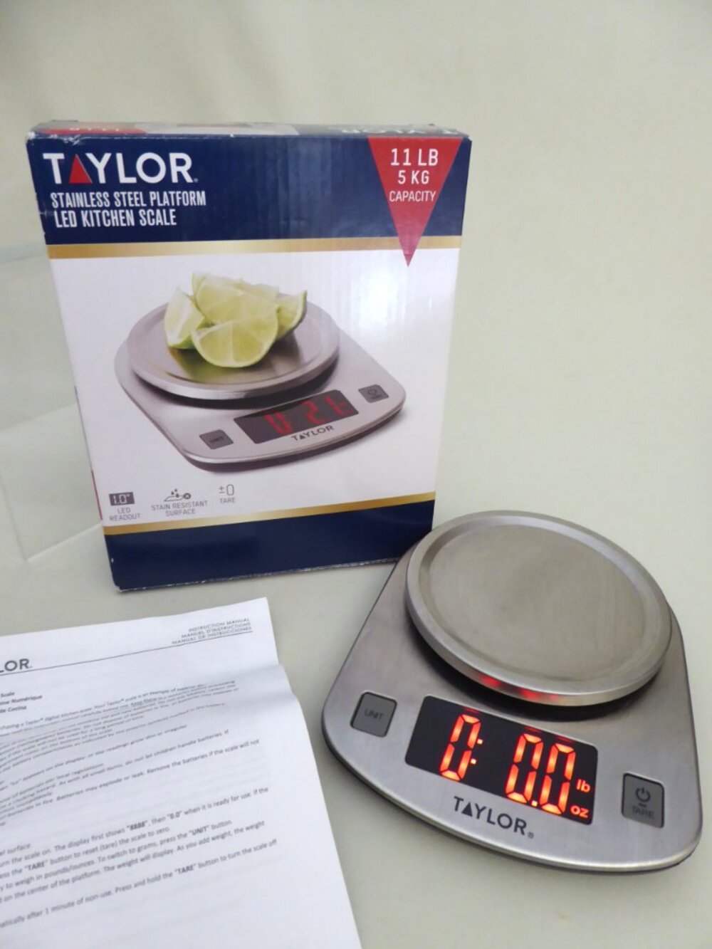 NEW TAYLOR KITCHEN SCALE STAINLESS STEEL PLATFORM LED DIGITAL (11 LB)